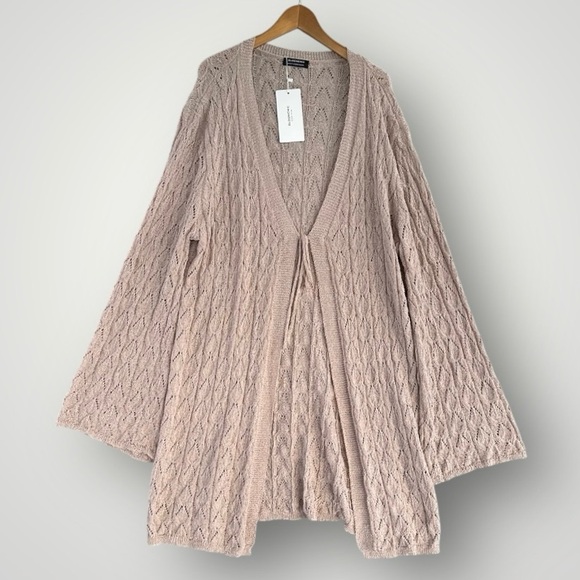 BloomChic Sweaters - BloomChic Blush Cable-Knit Tie-Front Cardigan